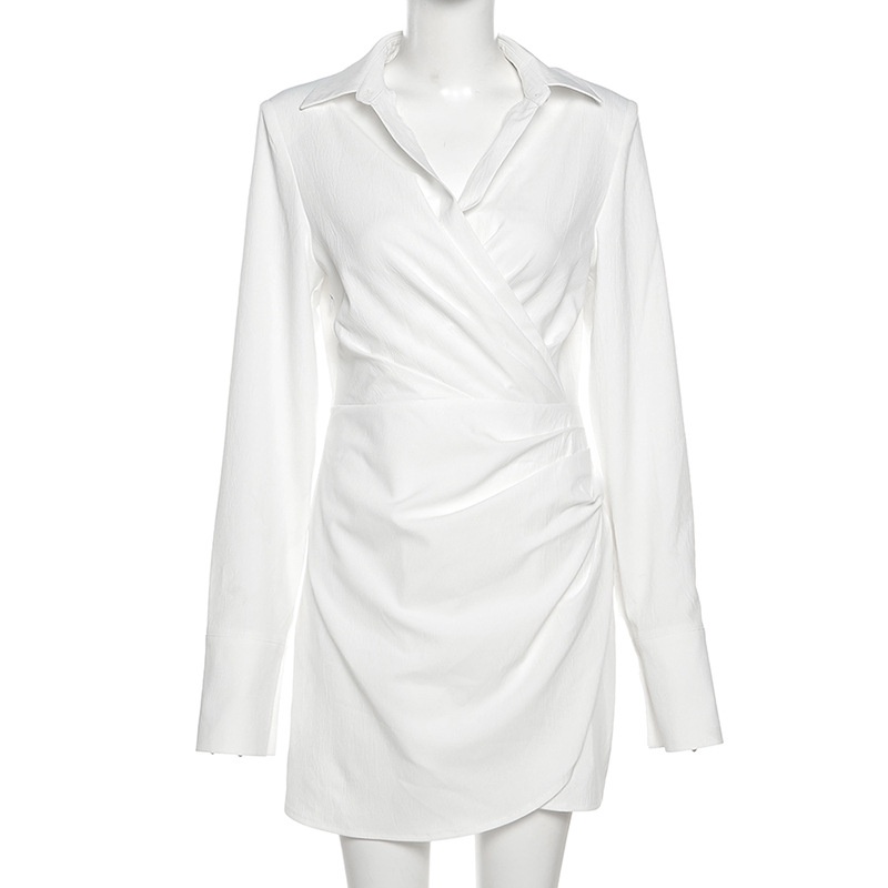 DUNEA Đầm tay dài cổ bẻ thiết kế màu sắc trơn thời trang thanh lịch đơn giản dành cho nữ