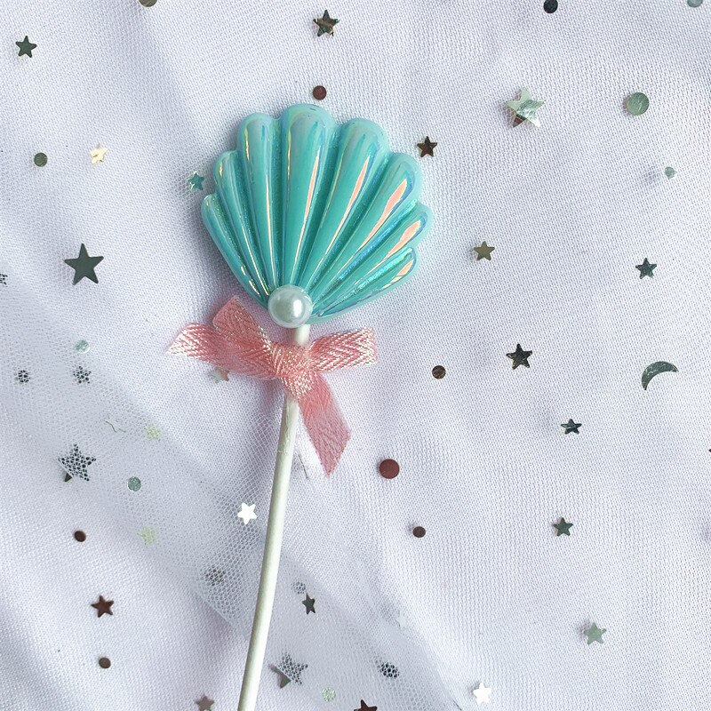 Que cắm trang trí bánh kem cupcake chủ đề dưới đáy biển nàng tiên cá nhỏ vỏ sò nhiều màu sắc cho tiệc tùng sinh nhật