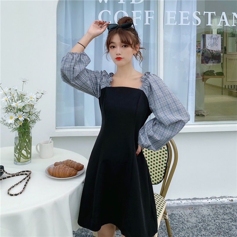 Ielgy Đầm Kẻ Sọc Caro Phong Cách Pháp Thanh Lịch Cho Nữ