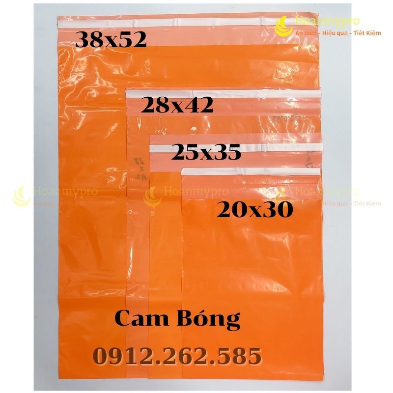 Túi Nilon Tự Dính Đóng Hàng 10 Túi Màu Cam Bóng Size 20x30 BaoBiDongGoiHm