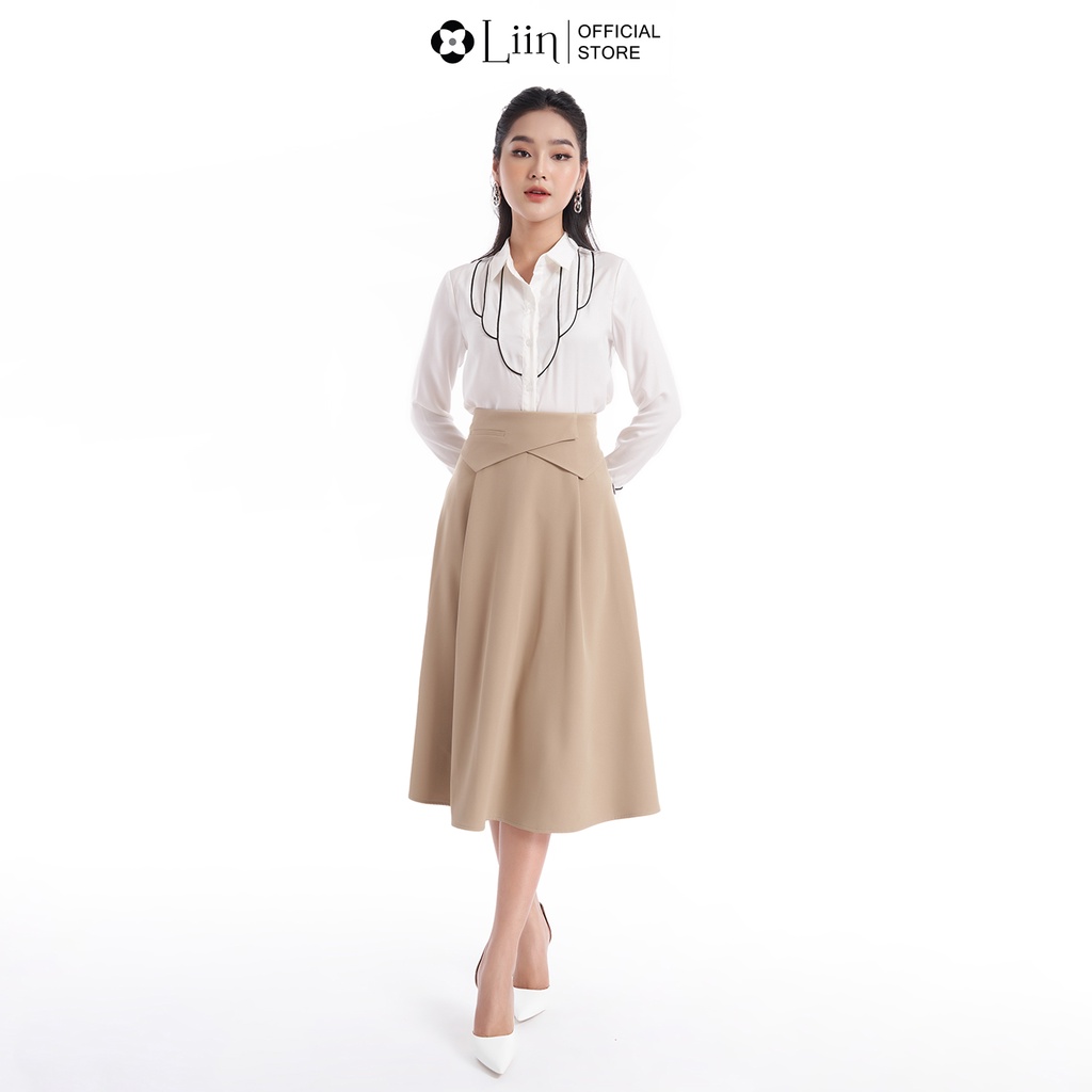 Chân váy dáng suông linbi màu nâu be mix cạp chéo xinh xắn, dễ phối đồ liin clothing J4306