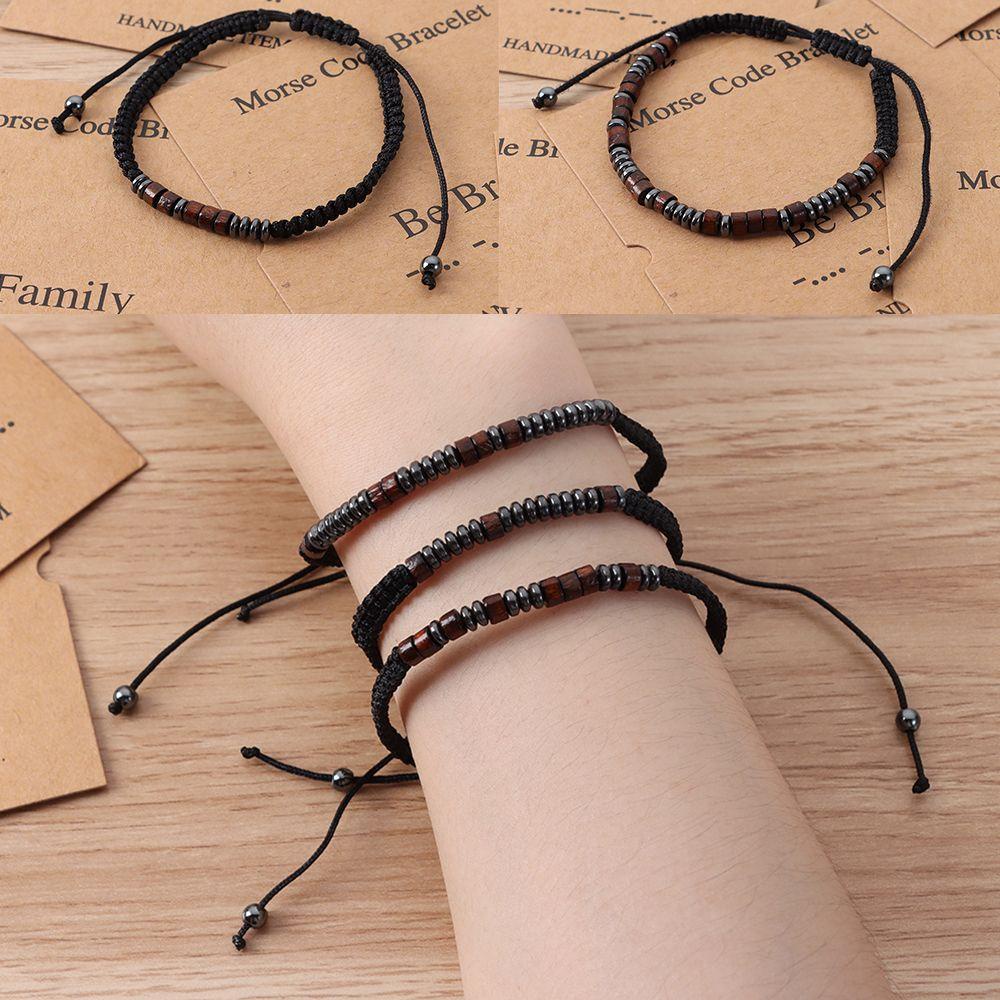 Vòng Tay Chuỗi Hạt Gỗ Khắc Chữ MIH Morse