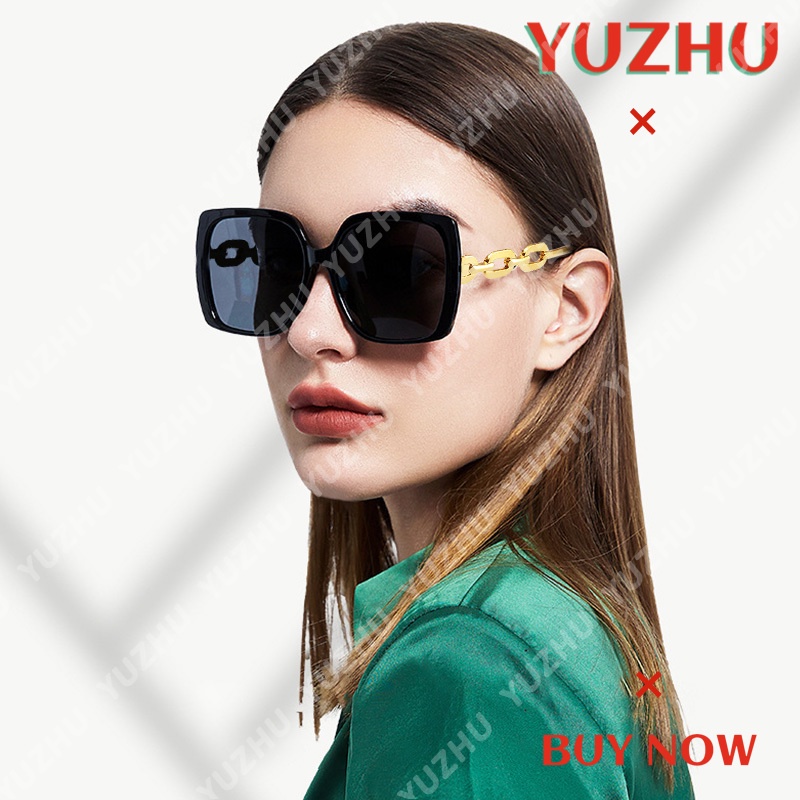 (YUZHU) Kính Mát Gọng Vuông Oversized Phối Dây Xích Thời Trang Phương Tây Cổ Điển Cho Nữ