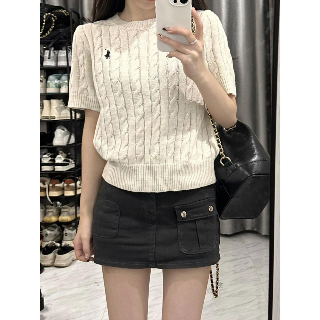 Áo Thun Tay Ngắn Dệt Kim Kiểu retro Thời Trang Mùa Hè Cho Nữ