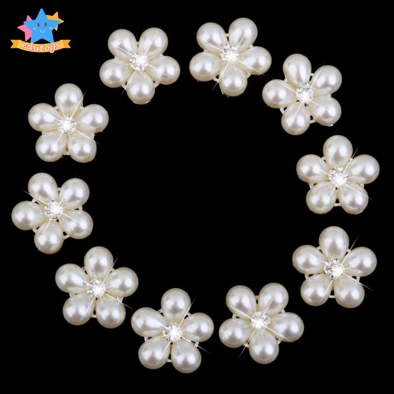 Set 10 Nút Hoa Đính Đá / Ngọc Trai Giả / Kim Cương Giả Dùng Trang Trí Bó Hoa Cưới DIY