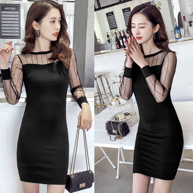 Đầm Tay Dài Cổ Tròn Phối Ren Dáng Ôm Thời Trang Xuân Thu Cho Nữ | BigBuy360 - bigbuy360.vn