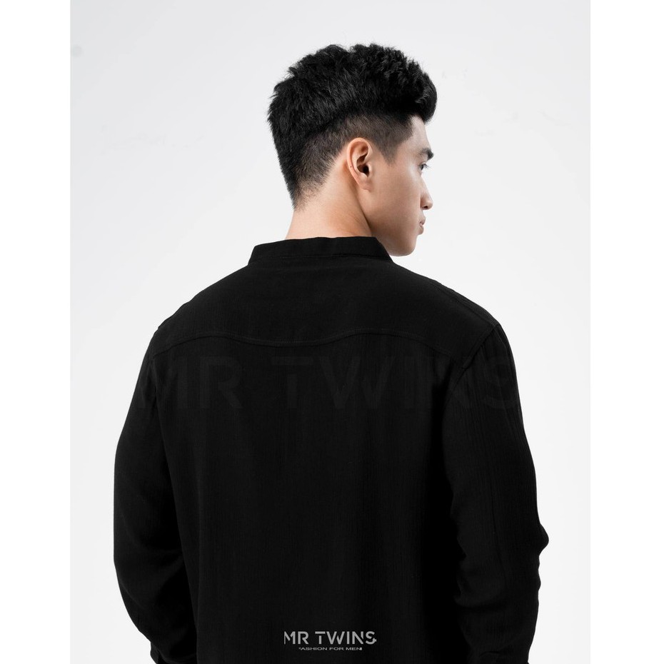 Áo Sơ Mi Nam Màu Đen Phối Dập Ly Thương Hiệu MrTwins®