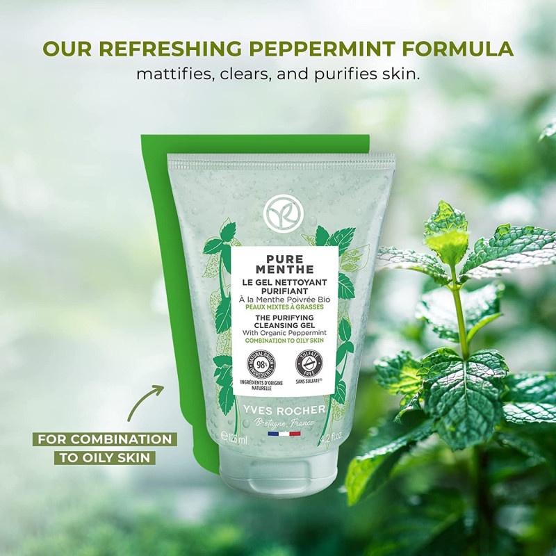 Gel rửa mặt Yves Rocher Pure Menthe Cleansing Gel 125ml Làm sạch hoàn hảo, thanh lọc nhẹ nhàng