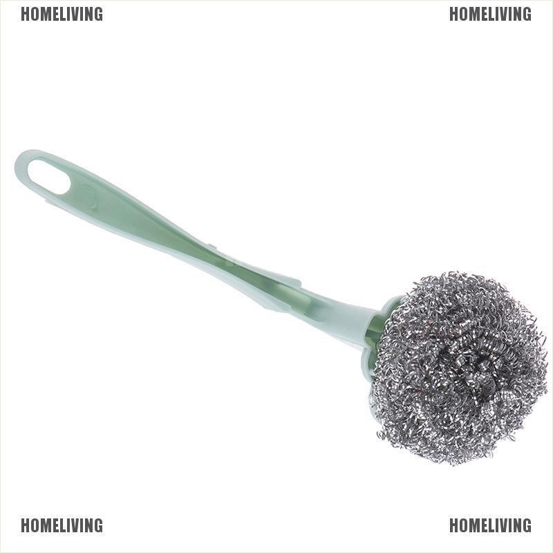 Miếng Chà Nồi Bằng Sợi Thép Không Gỉ Với Tay Cầm Dài Tiện Dụng Cho Nhà Bếp