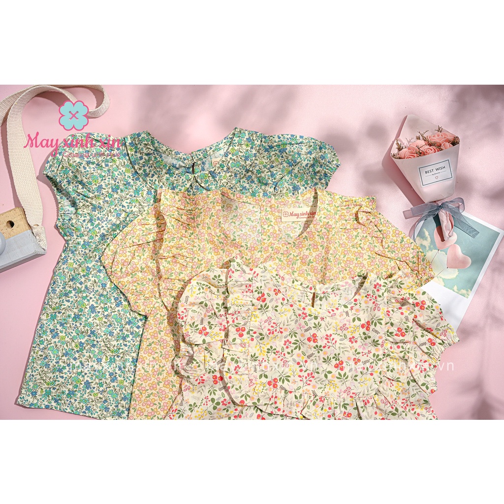 Combo 3 áo bé gái MAY XINH XỊN hoa nhí tone xanh - vàng thumbnail