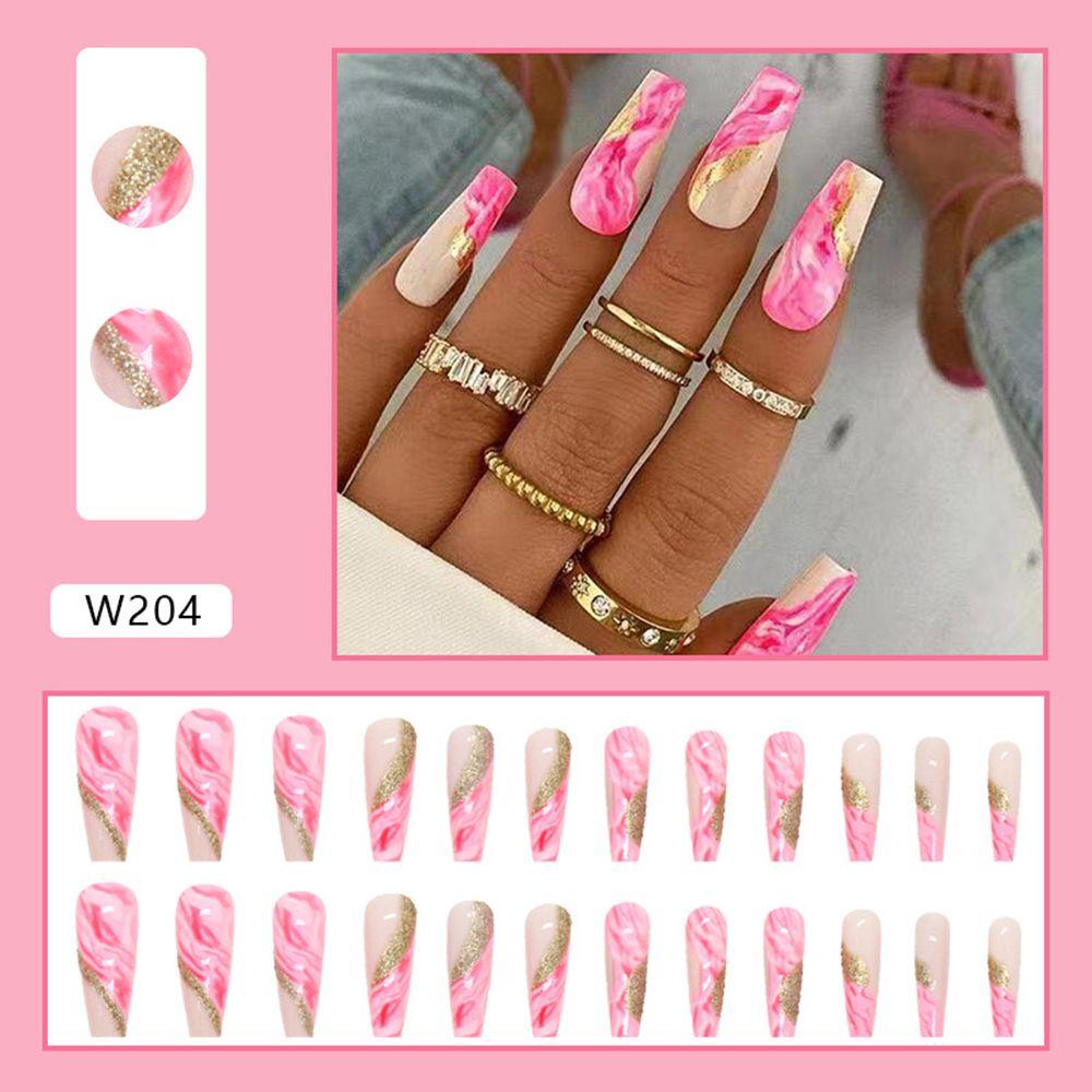 Bộ 24 Móng Tay Giả Có Thể Tháo Rời Đường Viền Lượn Sóng Màu Hồng Gradient