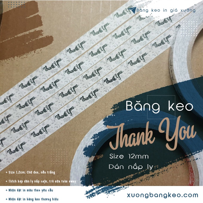 Băng keo THANK YOU dán ly cafe - nắp hộp (rộng: 1.2cm - 1,5cm)