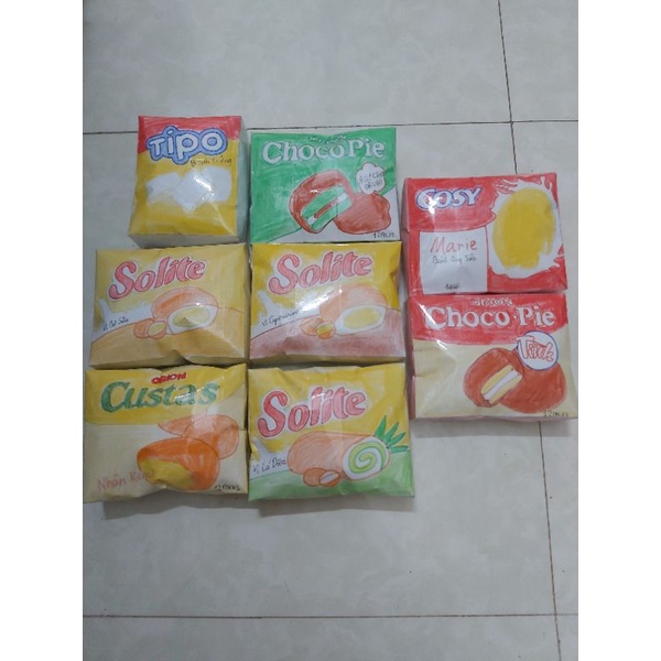 Squishy giấy các loại bánh tipo, Choco-Pie, bông lan solite, cosy, Custas