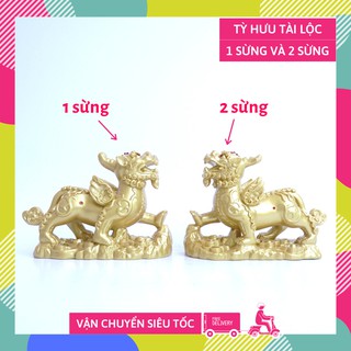 Cặp tượng Tỳ Hưu phong thủy 1 sừng và 2 sừng nhũ vàng tài lộc - Cao 15cm, có hướng dẫn khai quang