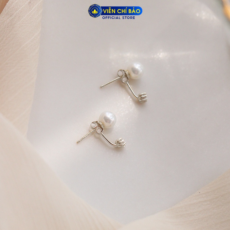 Bông tai bạc nữ Hạt châu nụ đá trắng chất liệu bạc 925 thời trang phụ kiện trang sức nữ Viễn Chí Bảo B400253
