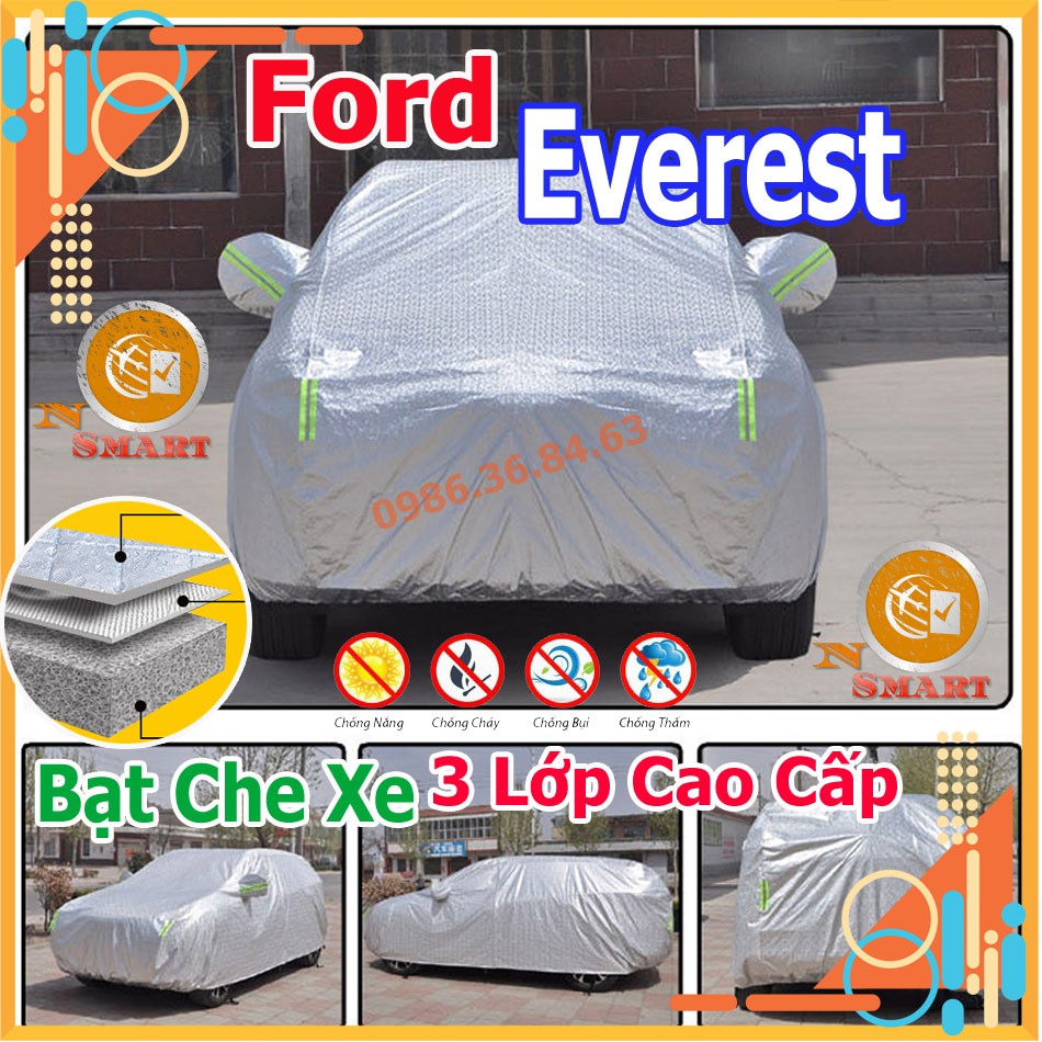 Bạt Che Ô Tô Ford Everest 7 Chỗ tráng Nhôm 3 Lớp Phản Quang Cách Nhiệt Chống Thấm Chống Bụi Hiệu Quả