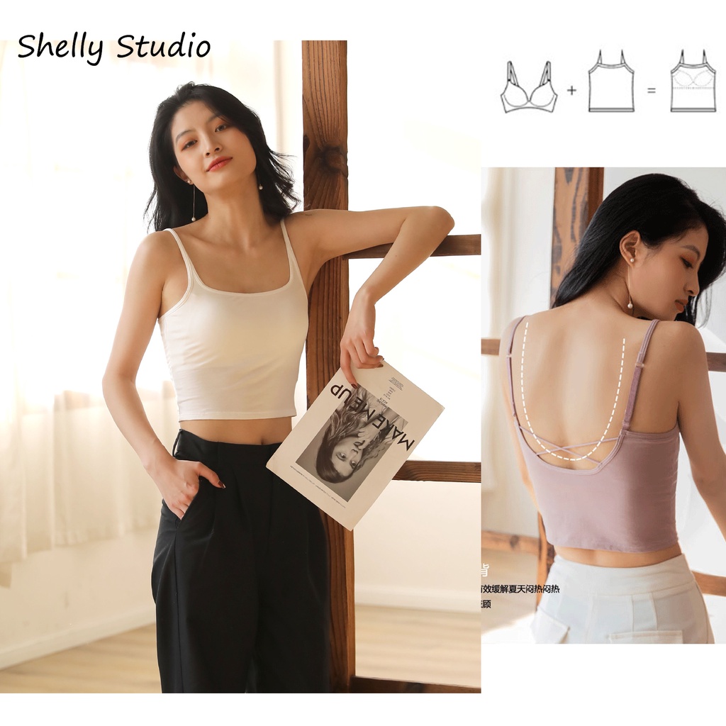 Áo Hai Dây Có Đệm Ngực Co Giãn Màu Trơn Thời Trang Cho Nữ