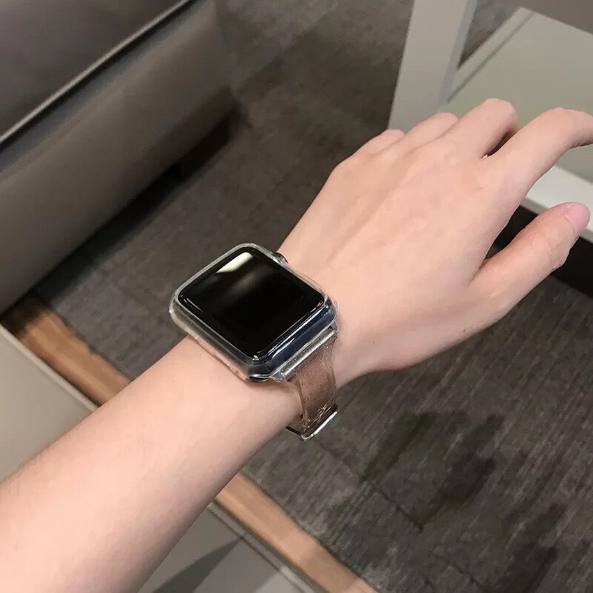 Dây đeo silicon trong suốt phối kim tuyến cho đồng hồ thông minh Apple Watch 5 42mm 44mm 38mm 40mm Iwatch 5 4 3 2