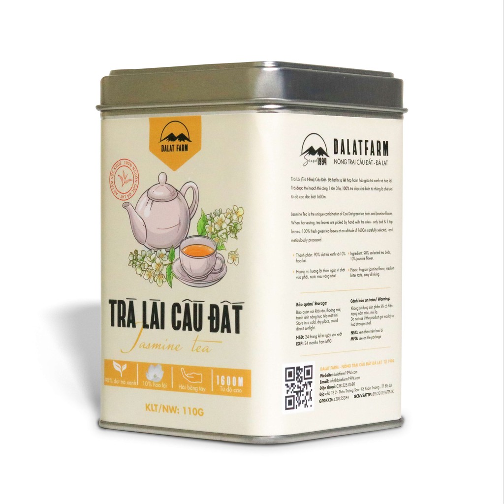  Trà Lài Cầu Đất (Trà Hoa Nhài) Loại Đặc Biệt Dalat Farm - Hộp 110Gr