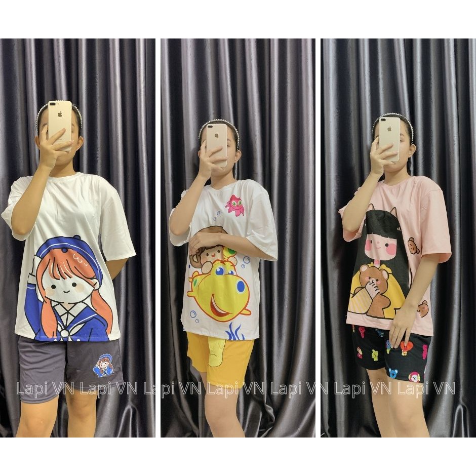 Đồ bộ hoạt hình Lapi VN, Bộ mặc nhà form rộng Unisex Freesize dành cho nam nữ
