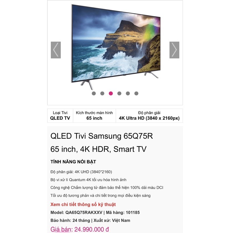 Tivi 65 inch Samsung 4K QLED 65Q75R