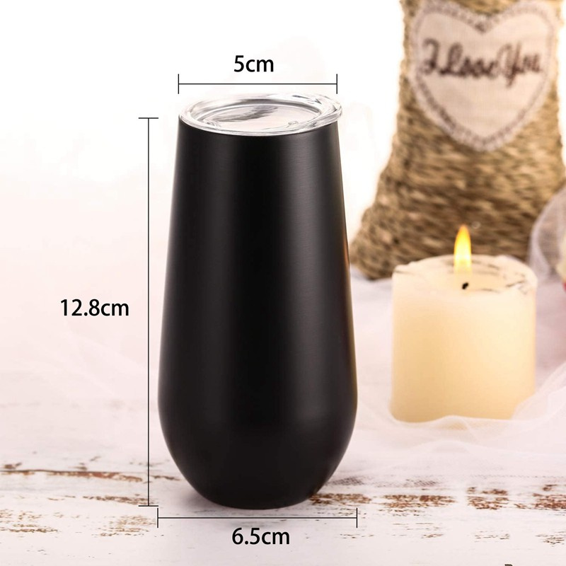 6Pcs Champagne Tumbler Stainless Steel Cocktail with Lips-Black