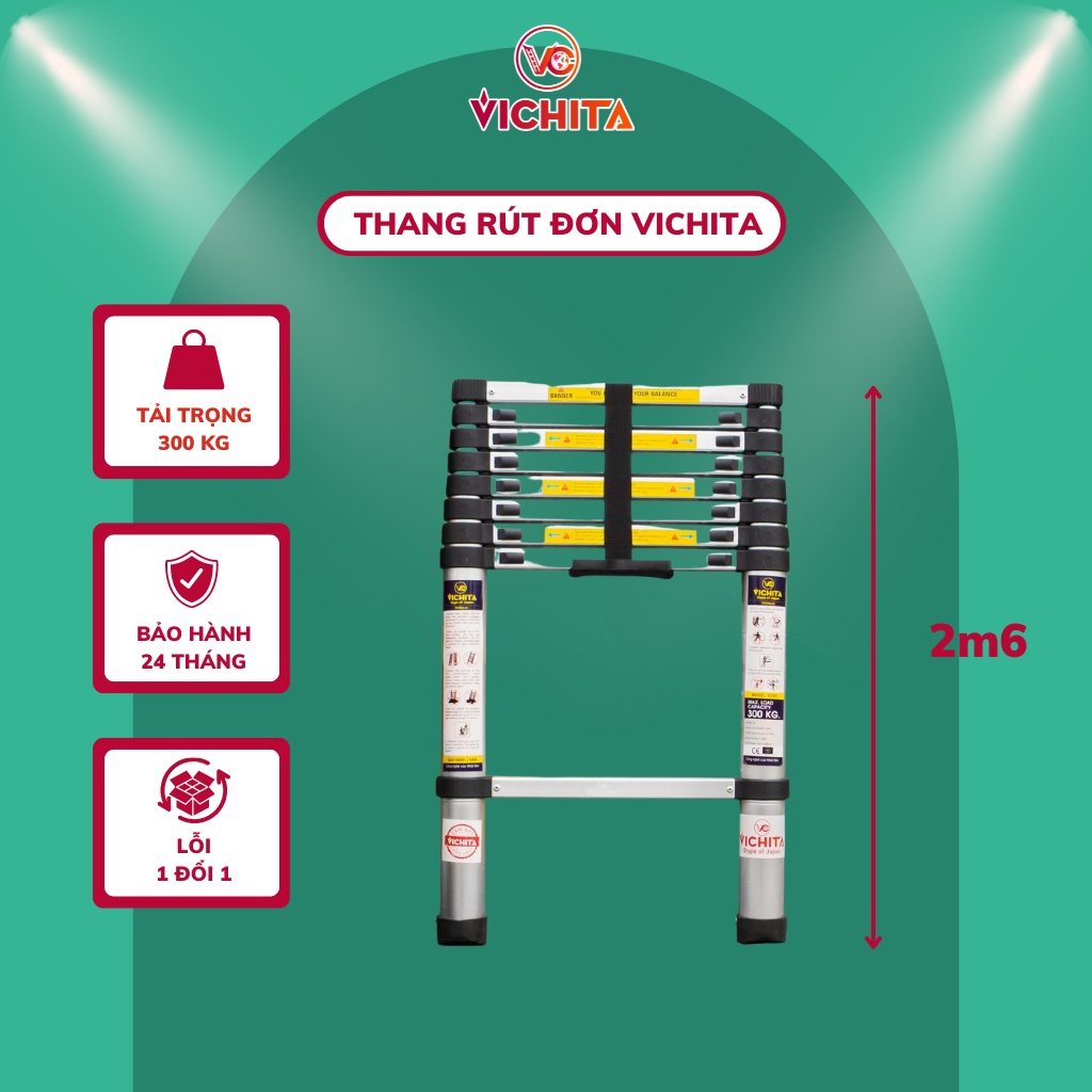 Thang Nhôm Rút 2.6M VICHITA - Tặng 2 Chốt Thang - Bảo Hành 2 Năm
