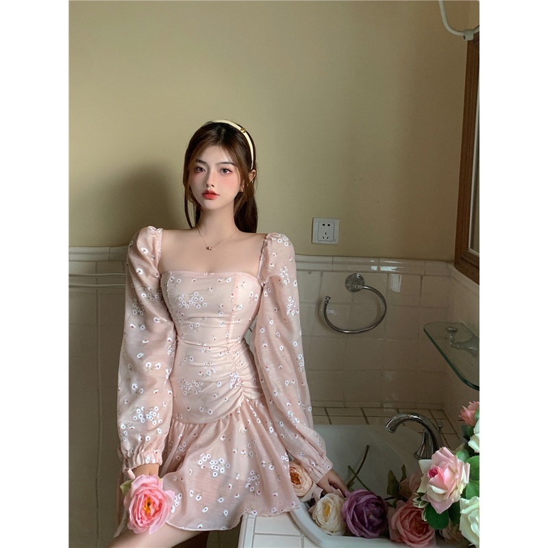 Đầm dáng ôm hoa nhí tay dài Emilyshop ulzzang