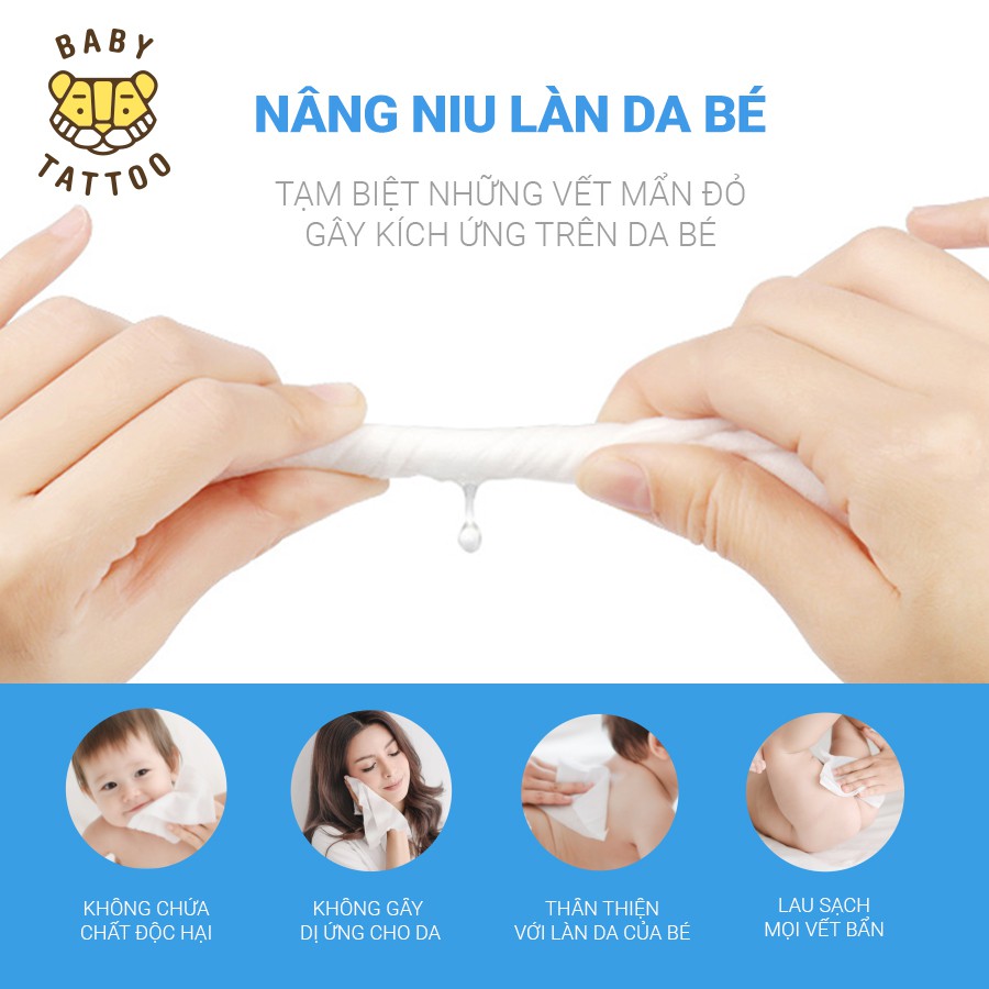 BABY TATTOO Khăn Giấy Ướt Cao Cấp Không Mùi, Gói 20 miếng