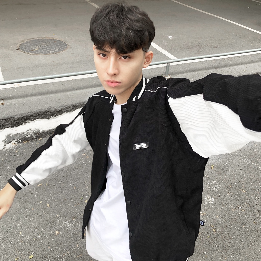 Áo khoác bóng chày nam vải nhung đũa màu đen local brand ONTOP - Corduroy Baseball Jacket O15-AK4