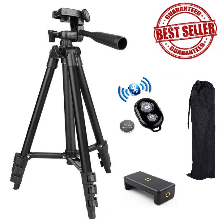 Chân đế chụp hình Tripod 3120 (Đen) + Tặng 1 Remote chụp hình Bluetooth + 1 Gá kẹp điện thoại loại 002