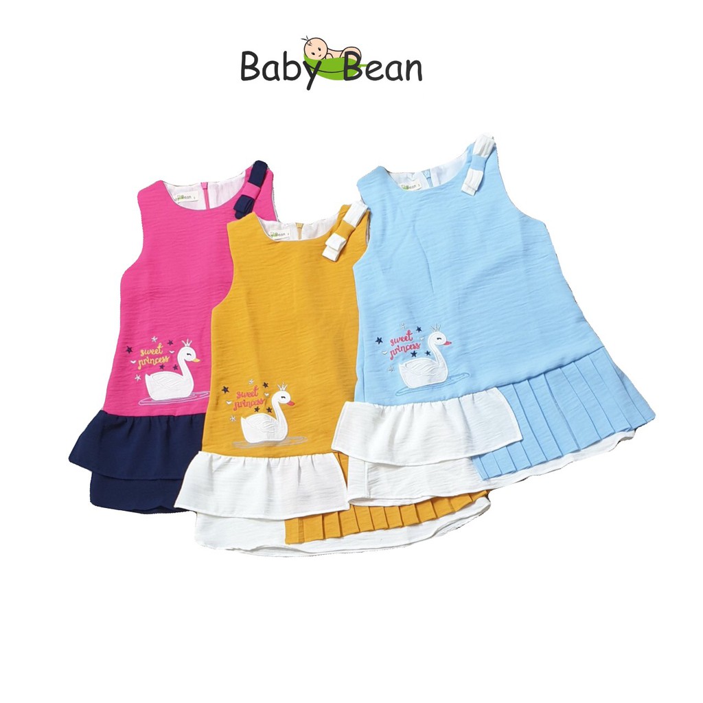 [MÃ THƯƠNG HIỆU YÊU THÍCH Voucher giảm 10%] Đầm Đũi thêu Thiên Nga Xếp Ly bé gái BabyBean (XANH)