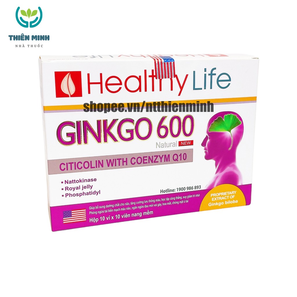 Viên uống bổ não GINKGO 600 giúp tăng cường trí nhớ, tăng tuần hoàn máu não, ngừa tai biến – HỘP 100 viên