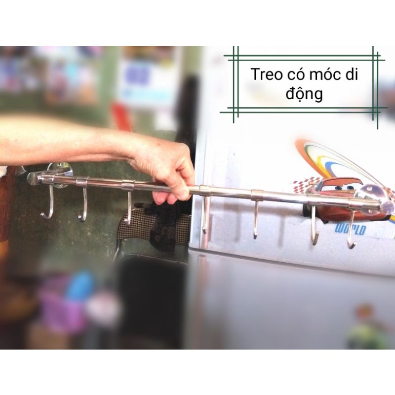 Thanh treo inox có móc di động, cố định. Móc treo chữ S, hình bướm