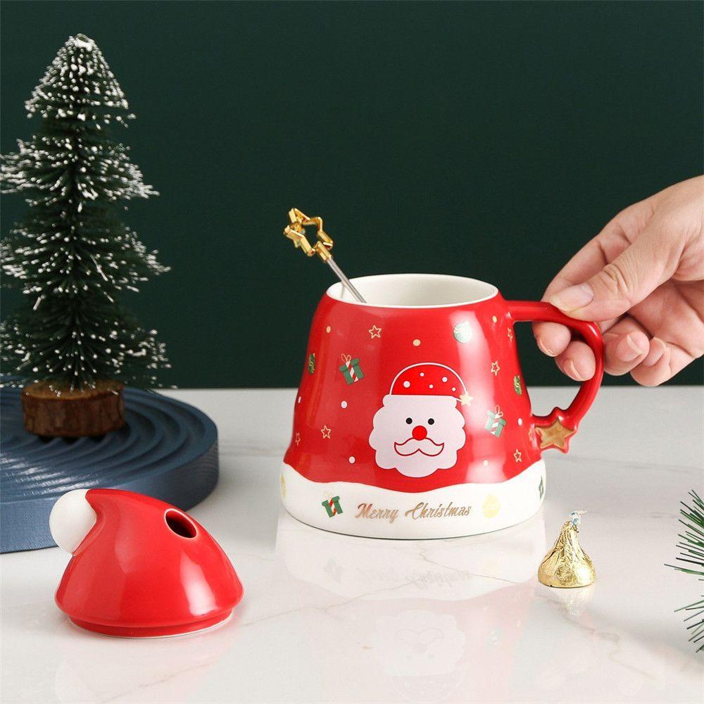 Cốc Sứ Uống Trà Cà Phê Có Nắp Đậy In Hình Ông Già Noel