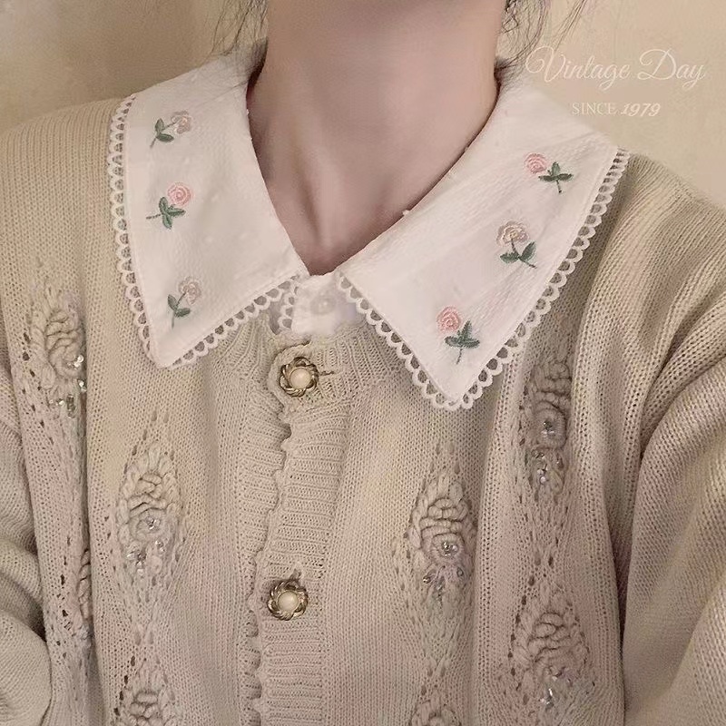 Hàng Mới Về Áo Sơ Mi Tay Dài Vải Cotton Dáng Rộng Thêu Hoa Phong Cách Hàn Quốc Cho Nữ Hàng Mới