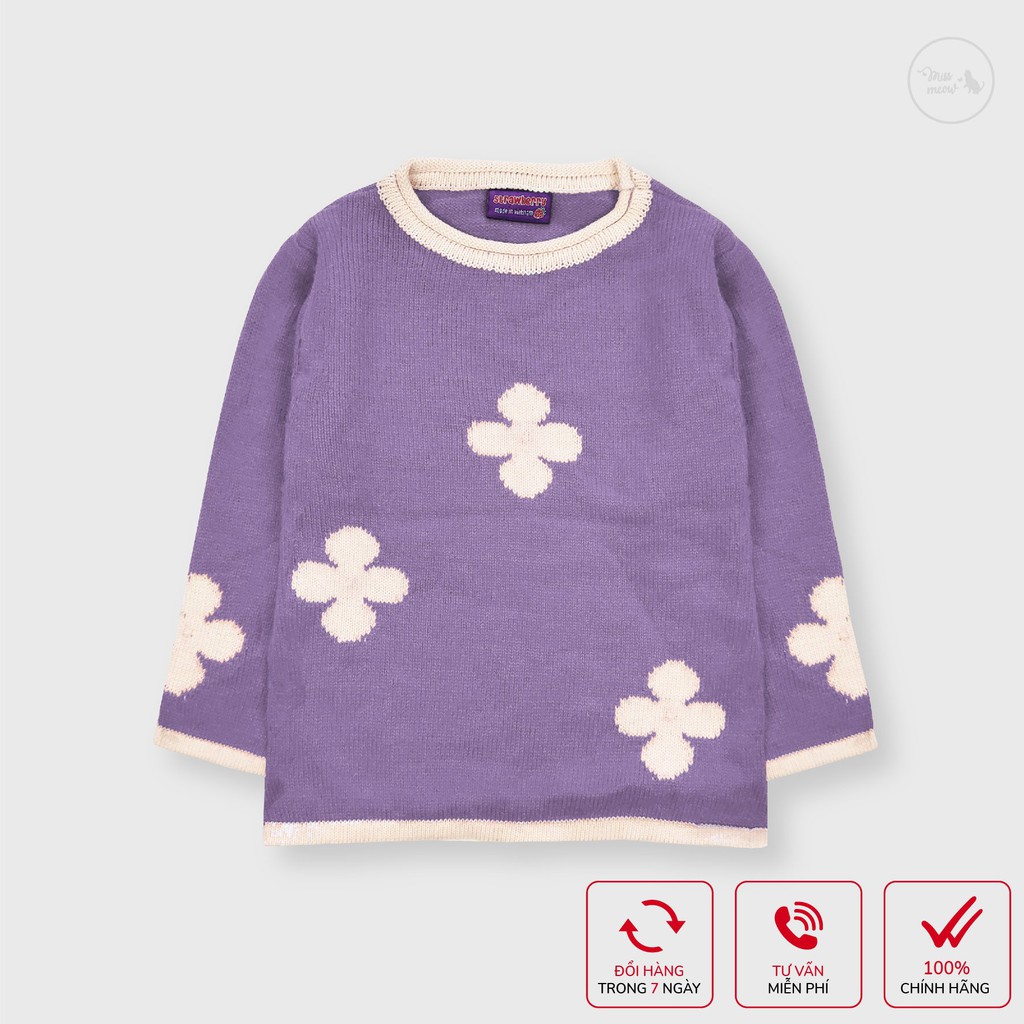 [made in vietnam] Áo len dài tay cho bé gái, áo len trẻ em dệt họa tiết ba bông hoa