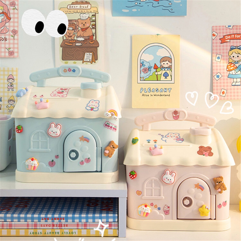 1 Ống Heo Tiết Kiệm Bằng Nhựa Hình Ngôi Nhà Hoạt Hình Dễ Thương