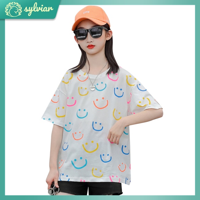 Áo Thun Cổ Tròn Tay Ngắn Dáng Rộng In Họa Tiết Hoạt Hình Thời Trang Mùa Hè Cho Bé 4-10 Tuổi