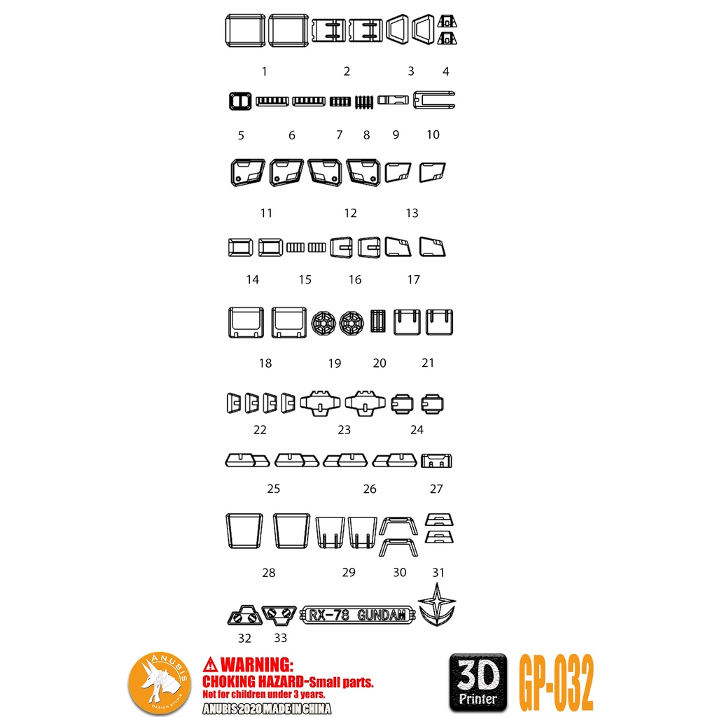 PHỤ KIỆN MOD - CHI TIẾT NHỰA MÔ HÌNH IN 3D CHO MÔ HÌNH HG 1/144 RX-78-2 - GP032