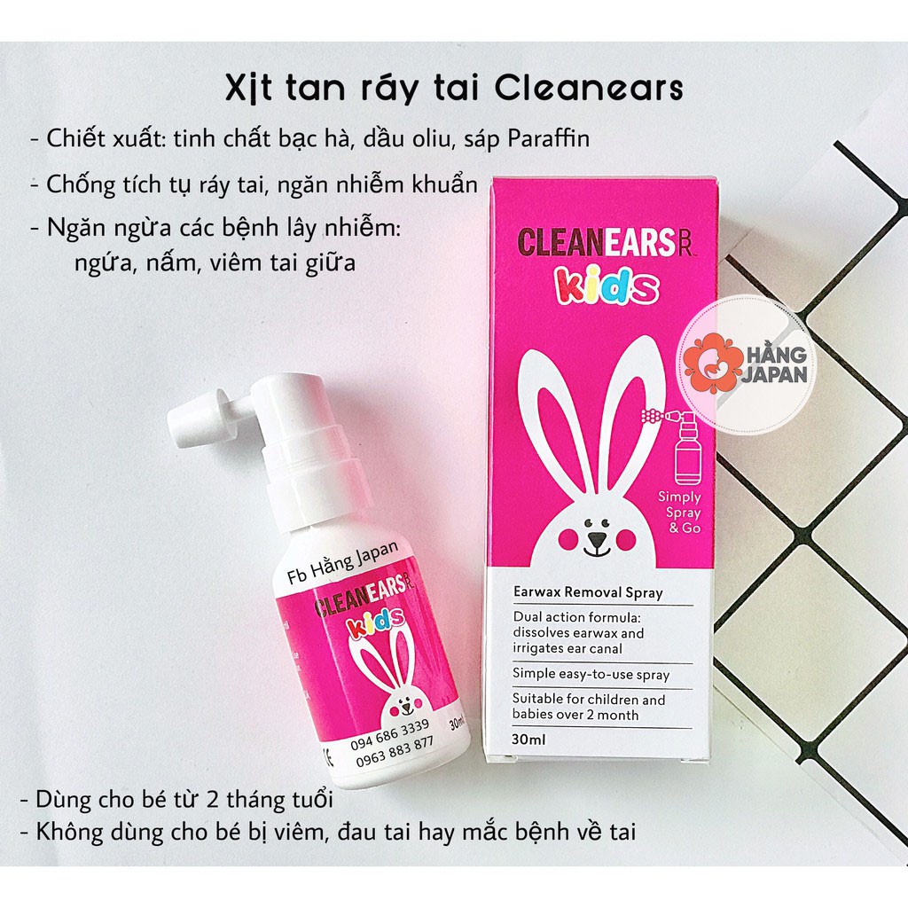 Xịt tan ráy Tai Cleanears Kids 30ml cho bé - Hàng Úc