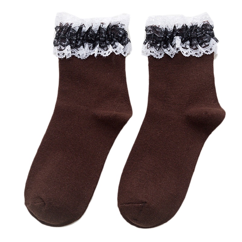 Đôi vớ cổ cao vừa tới mắt cá chân viền ren nhún bèo ấm áp phong cách lolita thời trang thu đông ngọt ngào cho nữ