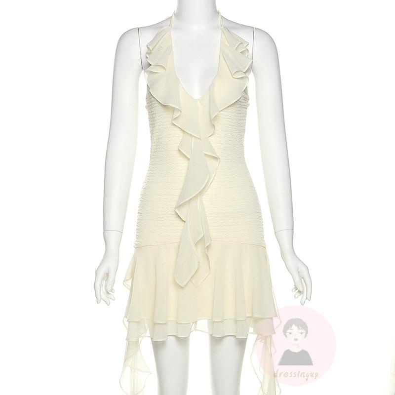 Đầm Hai Dây Nhún Bèo Màu Sắc Đơn Giản Thời Trang Cho Nữ