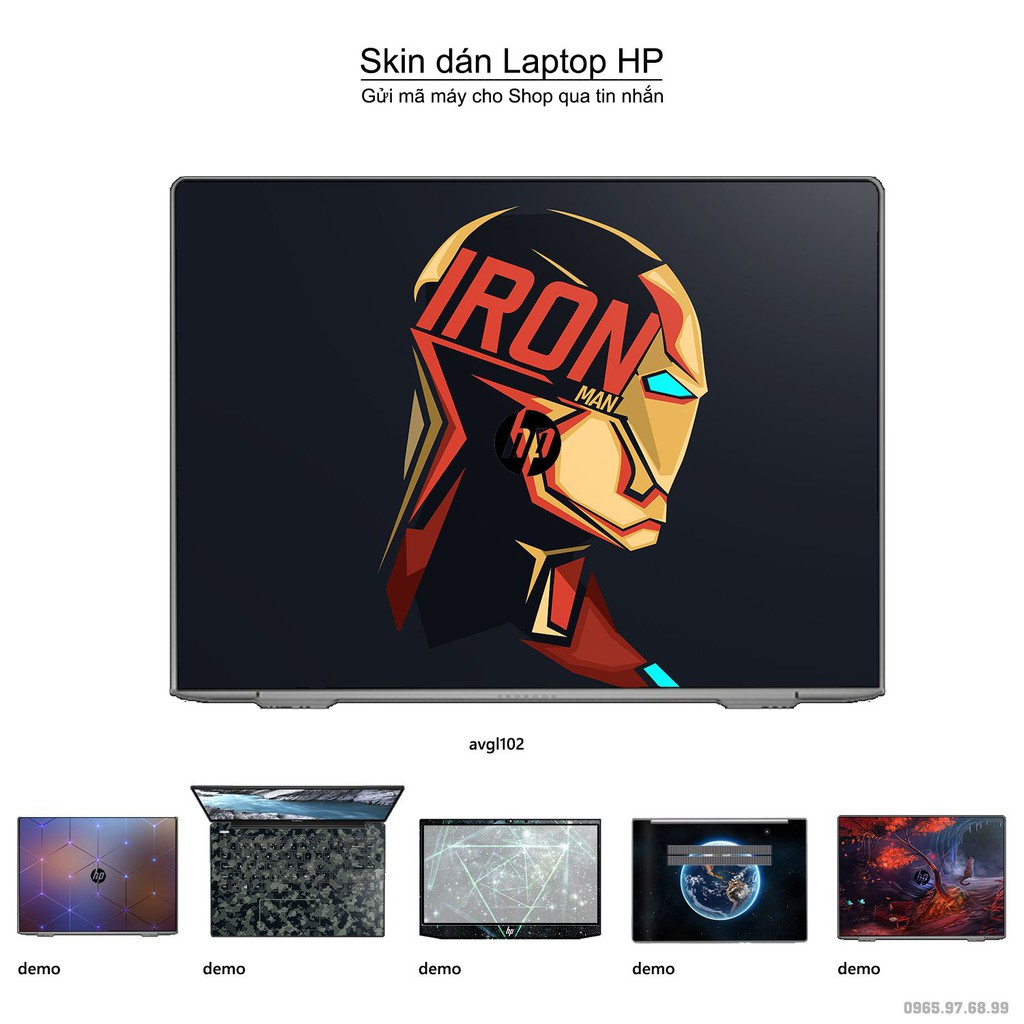 Skin dán Laptop HP in hình iron man - Avenger - avgl102 (inbox mã máy cho Shop)