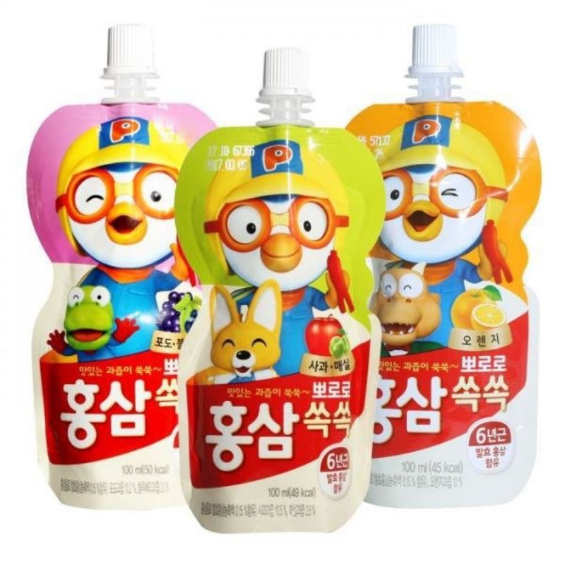 Nước Hồng Sâm Hoa Quả Paldo Pororo Hàn Quốc 100ml (dạng gói)