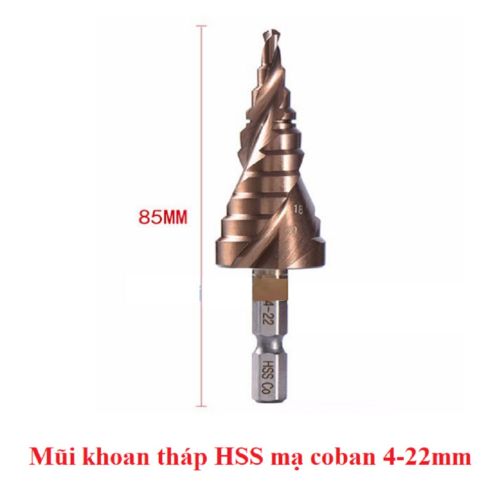 Mũi Khoan Tháp HSS Phủ CoBan Khoan Inox 4-22mm - Mũi Khoan Bước, Xoắn, Mũi Khoan Nón, Mũi Khoan Đa Tầng, Mũi Khoan Bậc