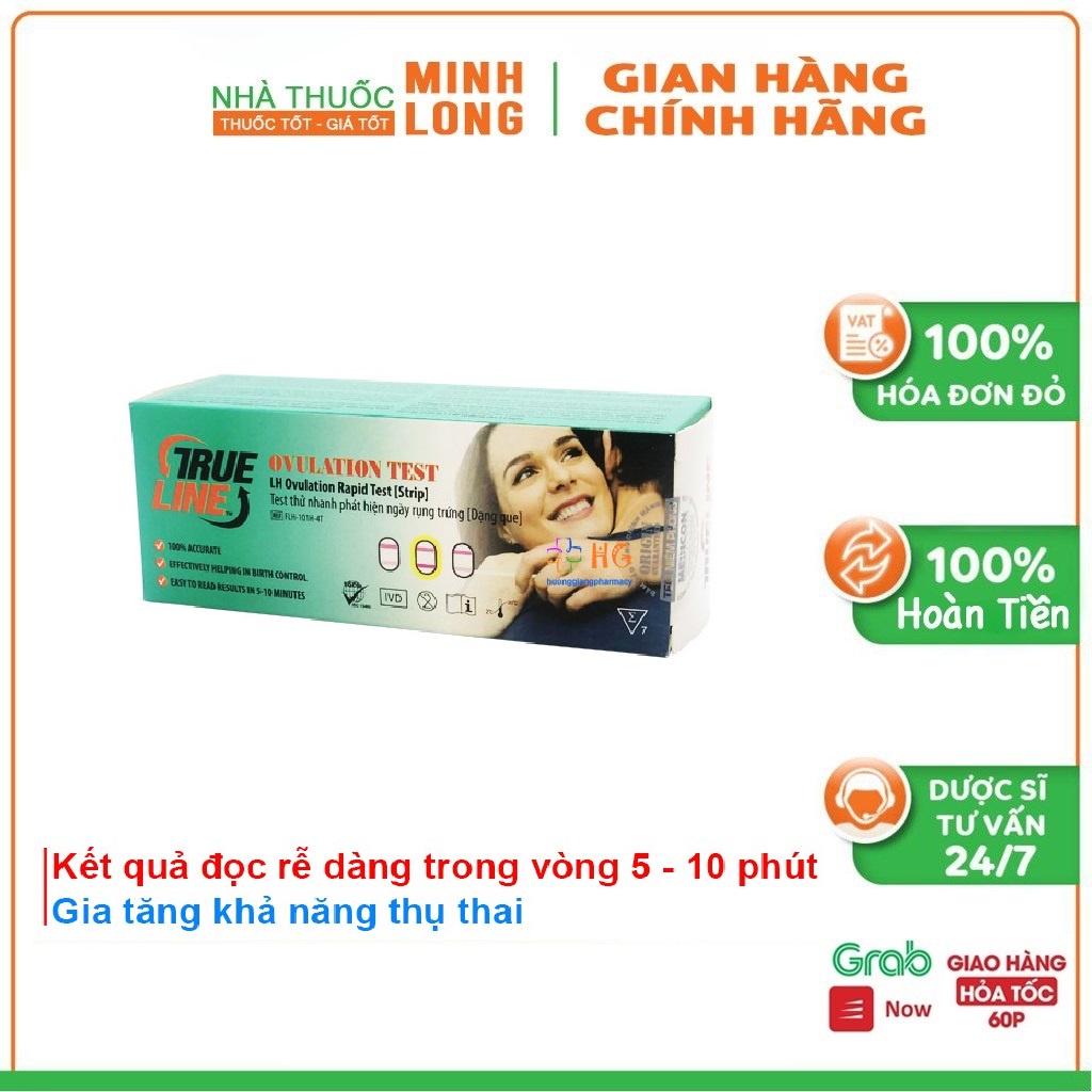 (Hộp 7 Test) Que thử rụng trứng True Line - Kết quả trong vòng 5 - 10 phút, Gia tăng khả năng thụ thai