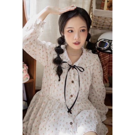 Áo babydoll hoa nhí nơ cổ + quần váy - ROSIE BABYDOLL - CARROT FARM