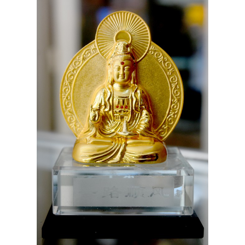 Tượng ngài Quan Thế Âm hai mặt ngồi đế đặt xe hơi cao 11cm