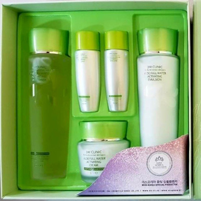 Bộ Dưỡng Trắng Da Cấp Nước Tinh Chất Lô Hội 3W CLINIC Aloe Full Water Activating Skin Cả 3 Set - 3W138